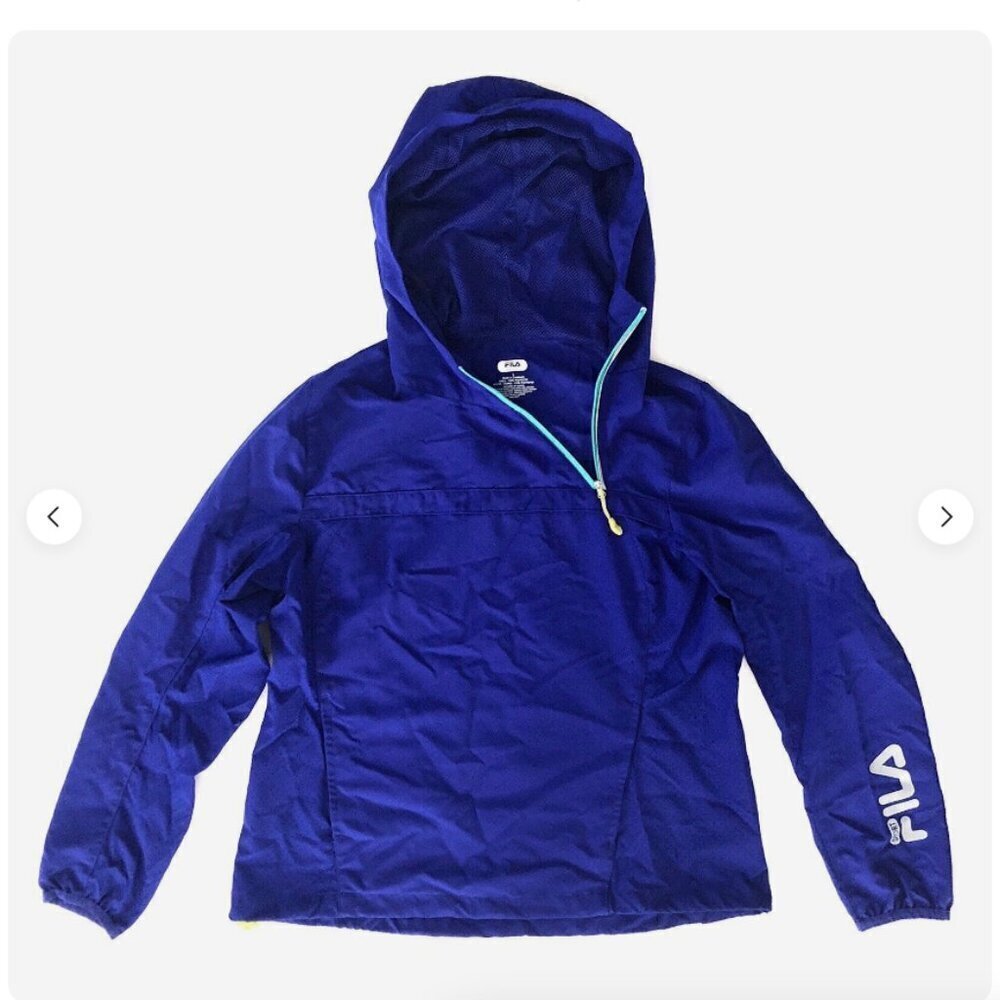 Fila Sport Blue Hooded Running Jacket Windbreaker Women’s Small Quarter Zip
